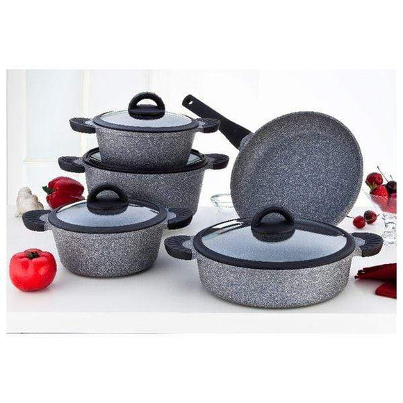 Penguen Home & Kitchen Penguen Grand 9pcs Granite Cookware Set Grey
