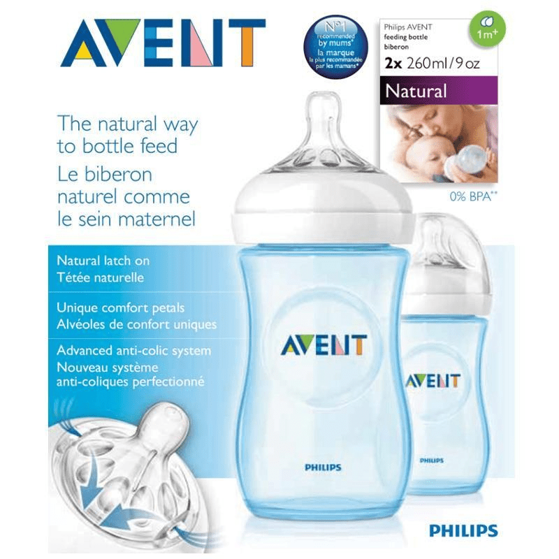 Philips Avent Babies Philips Avent Natural Feeding Bottle Blue 260Ml - 2 Pack