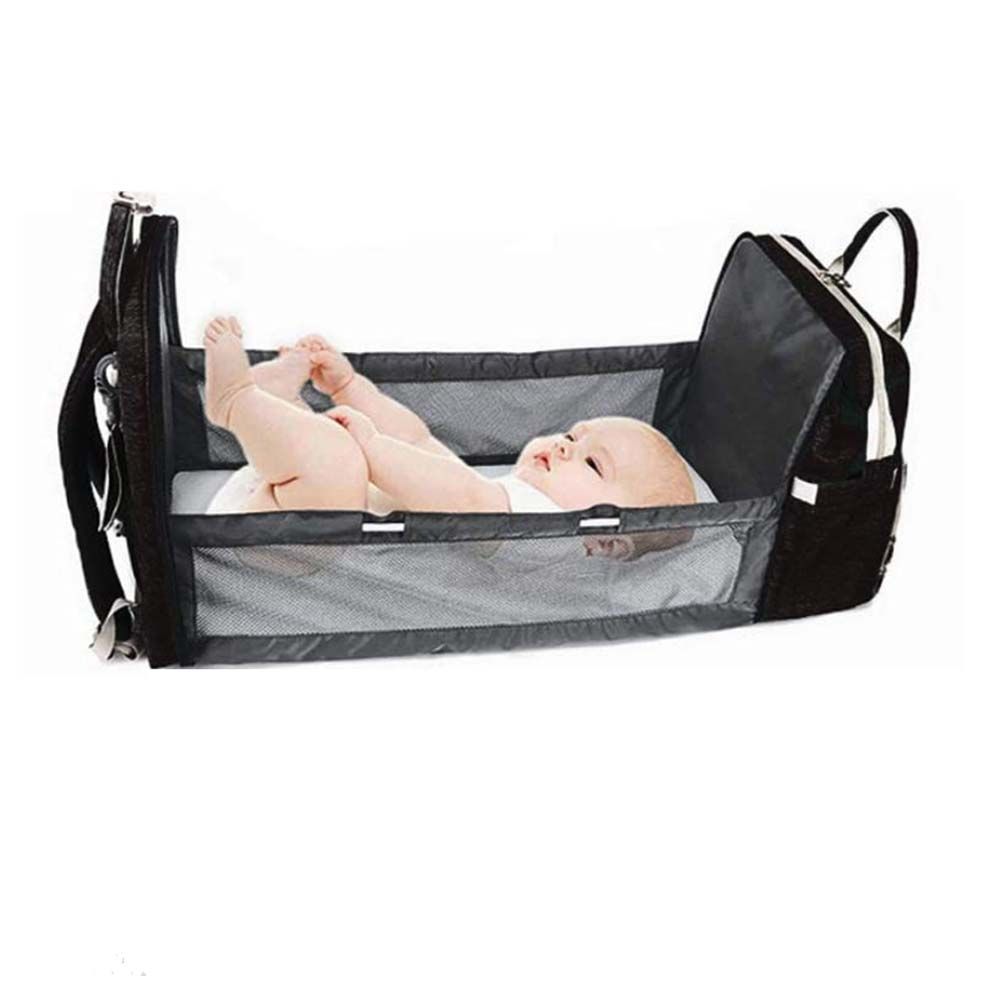 Pikkaboo Babies Pikkaboo 4in1 Diaper Bag with Changing Station/Crib-Black