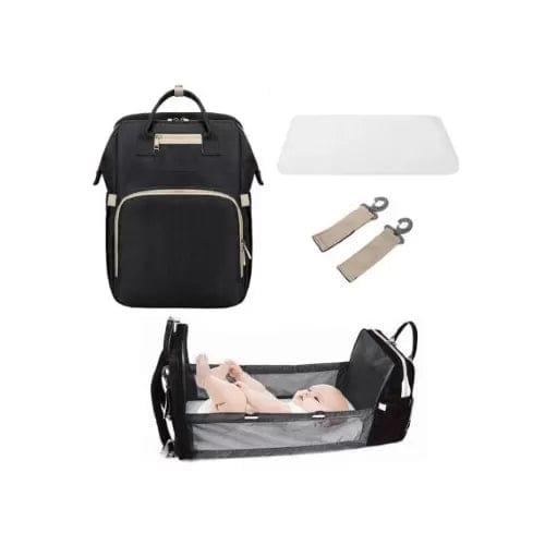 Pikkaboo Babies Pikkaboo 4in1 Diaper Bag with Changing Station/Crib-Black