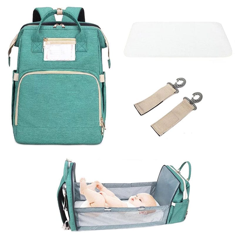 Pikkaboo Babies Pikkaboo 4in1 Diaper Bag with Changing Station/Crib-Teal Green