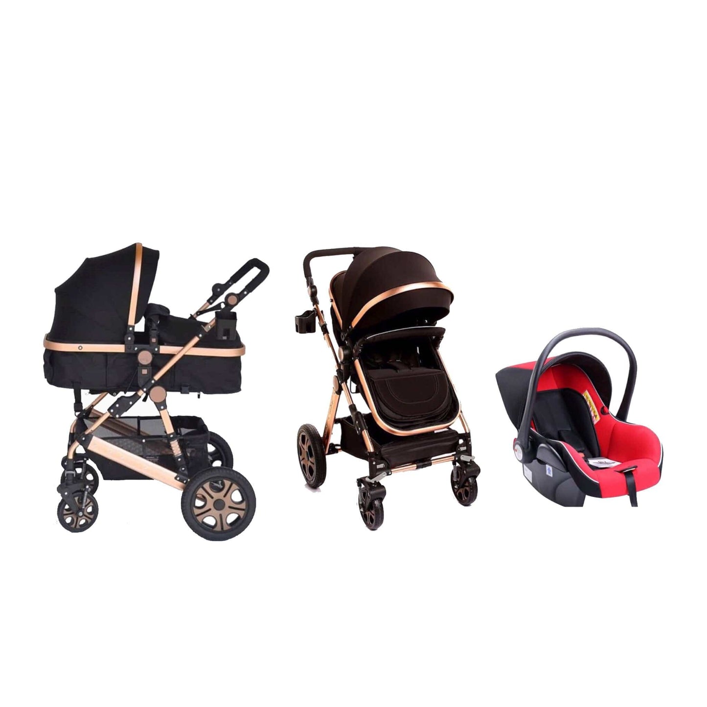 Pikkaboo Babies Pikkaboo - 4in1 Luxury Stroller Travel System - Black/Red