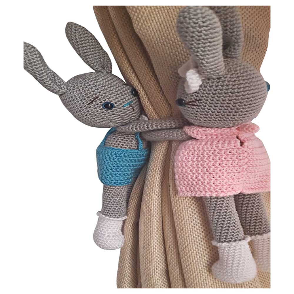 Pikkaboo Babies Pikkaboo - Crochet Bunny Tieback Clips Pair - Blue and Grey