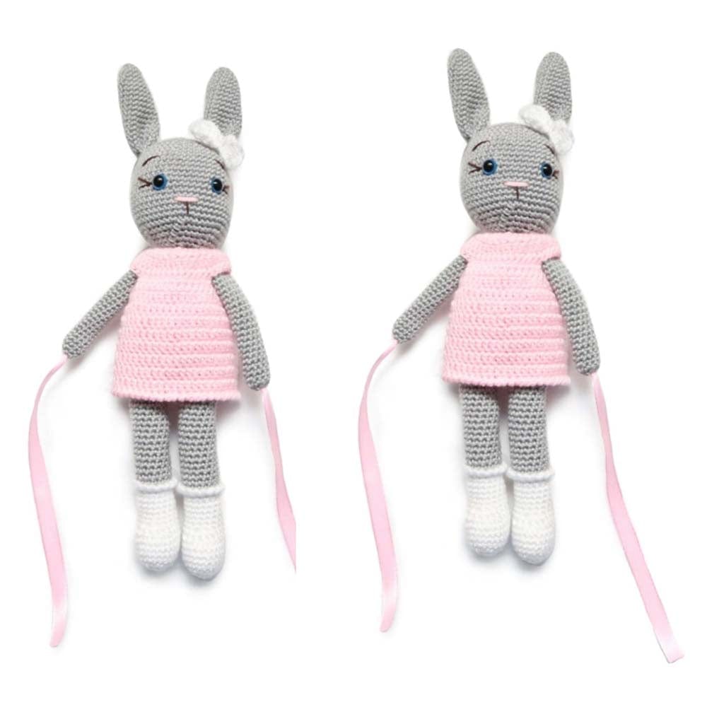 Pikkaboo Babies Pikkaboo - Crochet Bunny Tieback Clips Pair - Pink and Grey