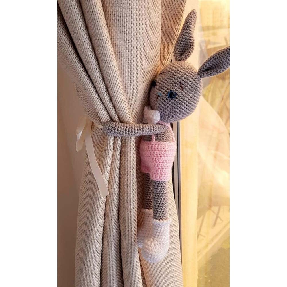 Pikkaboo Babies Pikkaboo - Crochet Bunny Tieback Clips Pair - Pink and Grey