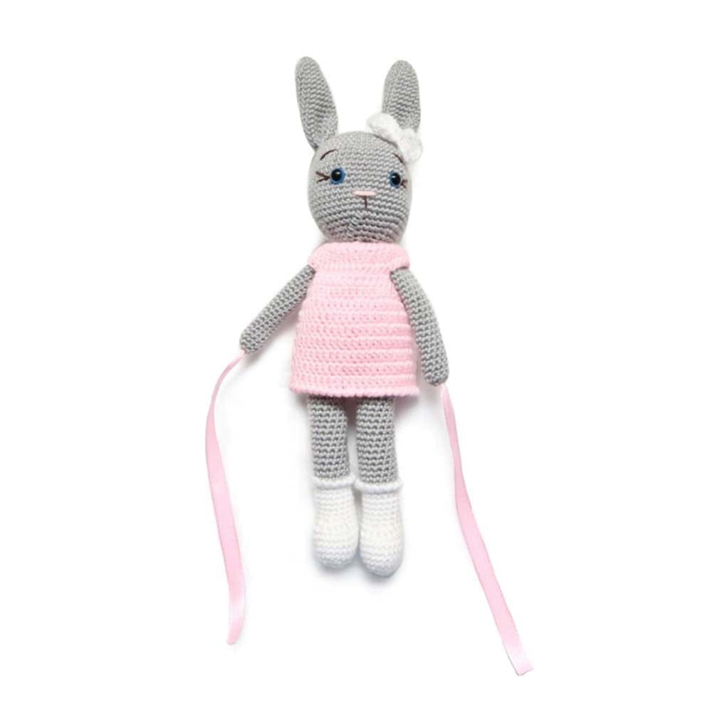 Pikkaboo Babies Pikkaboo - Crochet Bunny Tieback Clips Pair - Pink and Grey