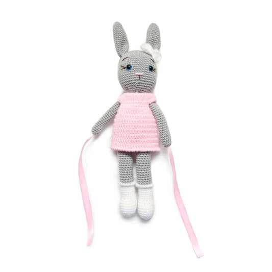 Pikkaboo Babies Pikkaboo - Crochet Bunny Tieback Clips Pair - Pink and Grey