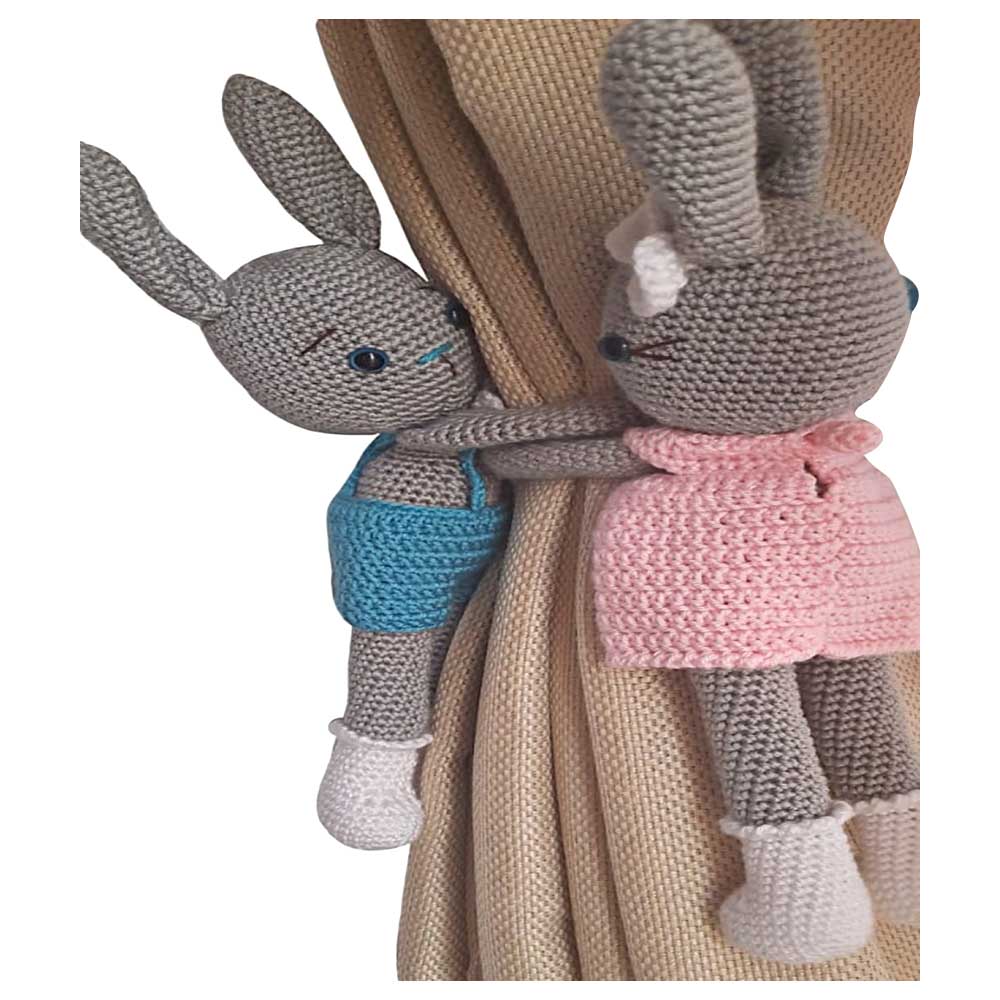 Pikkaboo Babies Pikkaboo - Crochet Bunny Tieback Clips Pair - Pink & Blue