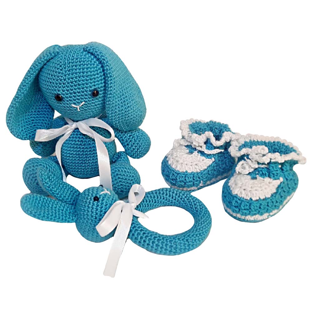 Pikkaboo Babies Pikkaboo - SnuggleandPlay Soft Crocheted Bunny set - Blue and White