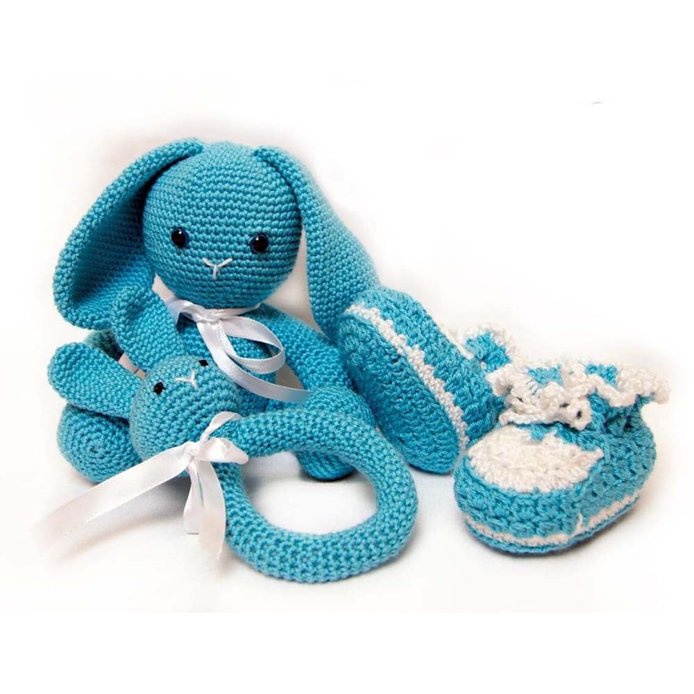 Pikkaboo Babies Pikkaboo - SnuggleandPlay Soft Crocheted Bunny set - Blue and White