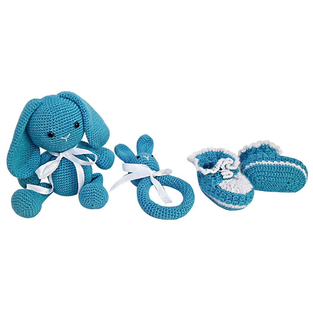 Pikkaboo Babies Pikkaboo - SnuggleandPlay Soft Crocheted Bunny set - Blue and White