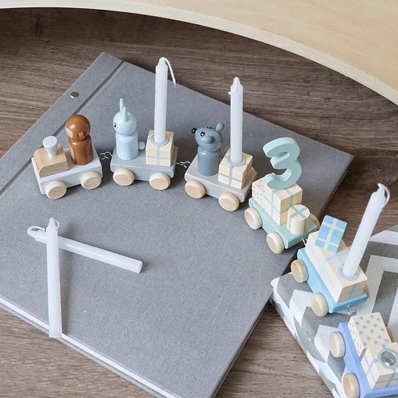 Pikkaboo Toys Pikkaboo Woody Buddy - Birthday Train - Blue