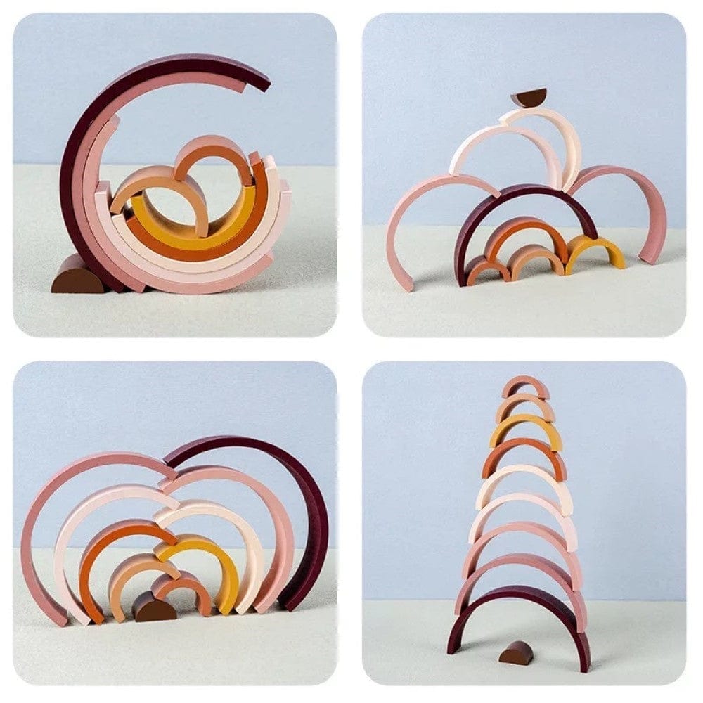 Pikkaboo Toys Pikkaboo Woody Buddy - Mini Rainbow Stacker - Earthy colors