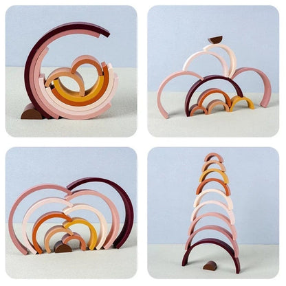 Pikkaboo Toys Pikkaboo Woody Buddy - Mini Rainbow Stacker - Earthy colors