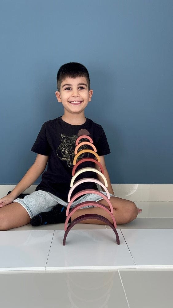 Pikkaboo Toys Pikkaboo Woody Buddy - Mini Rainbow Stacker - Earthy colors