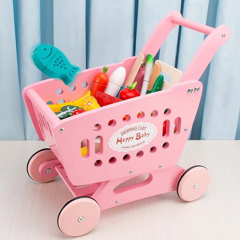 Pikkaboo Toys Pikkaboo Woody Buddy - Supermarket Trolley - Pink