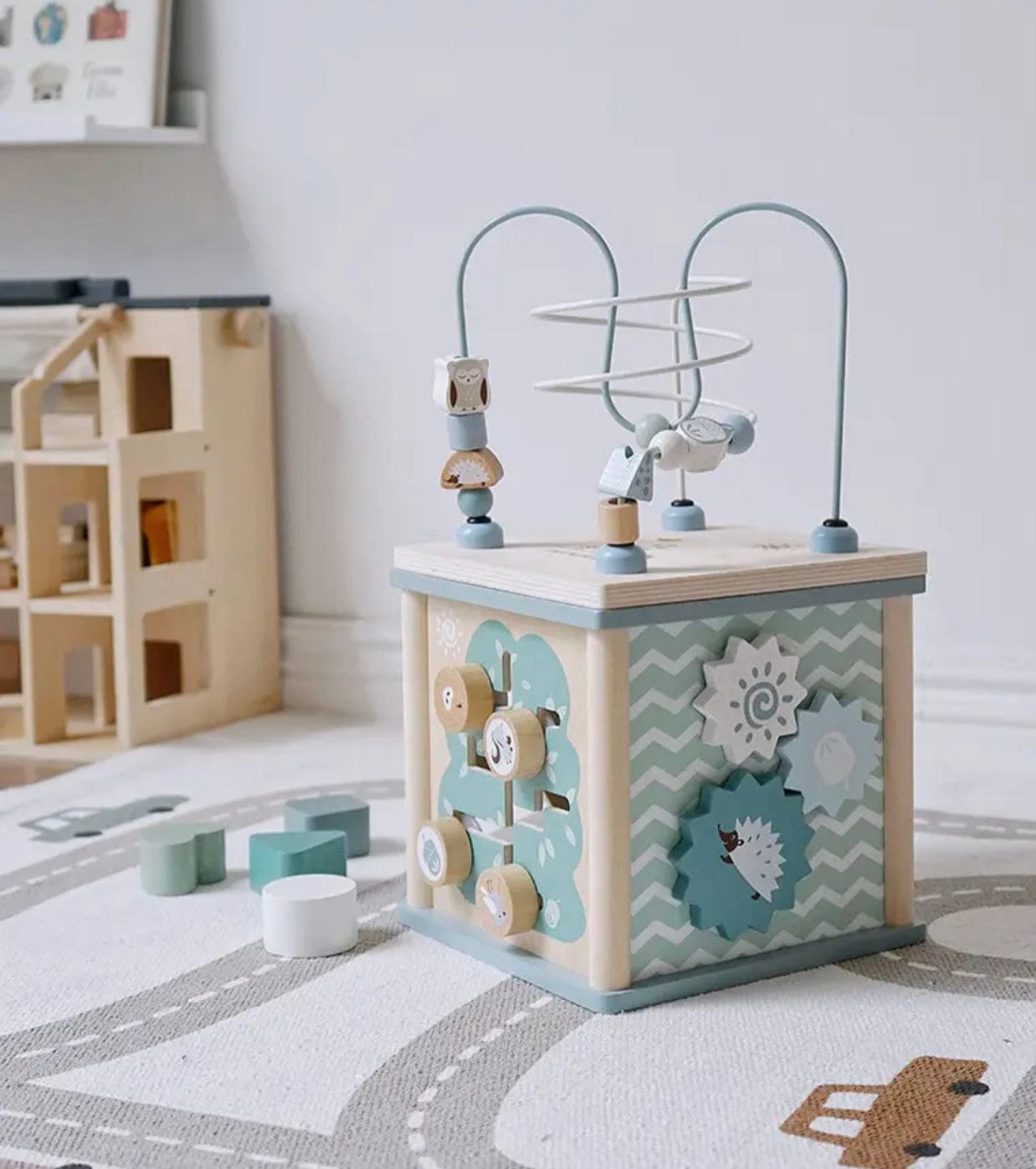 Pikkaboo Toys Woody Buddy - Activity Cube - Blue