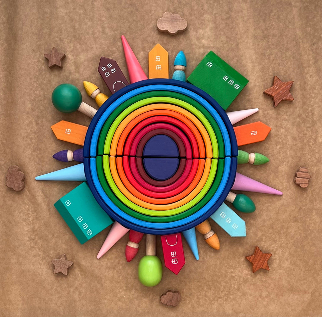 Pikkaboo Toys Woody Buddy - Large Rainbow Stacker