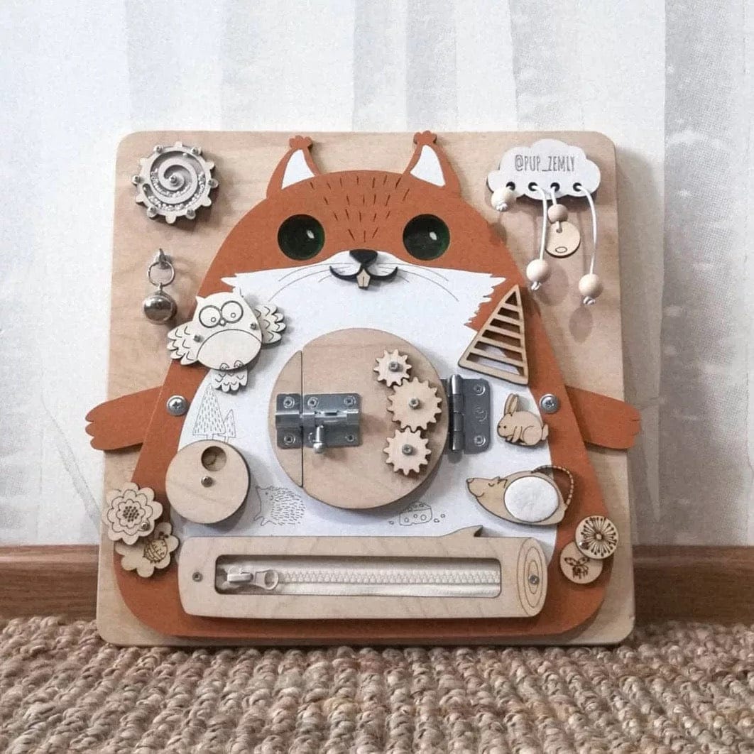 Pikkaboo Toys Woody Buddy - Mr. Kitty busy board  - Orange