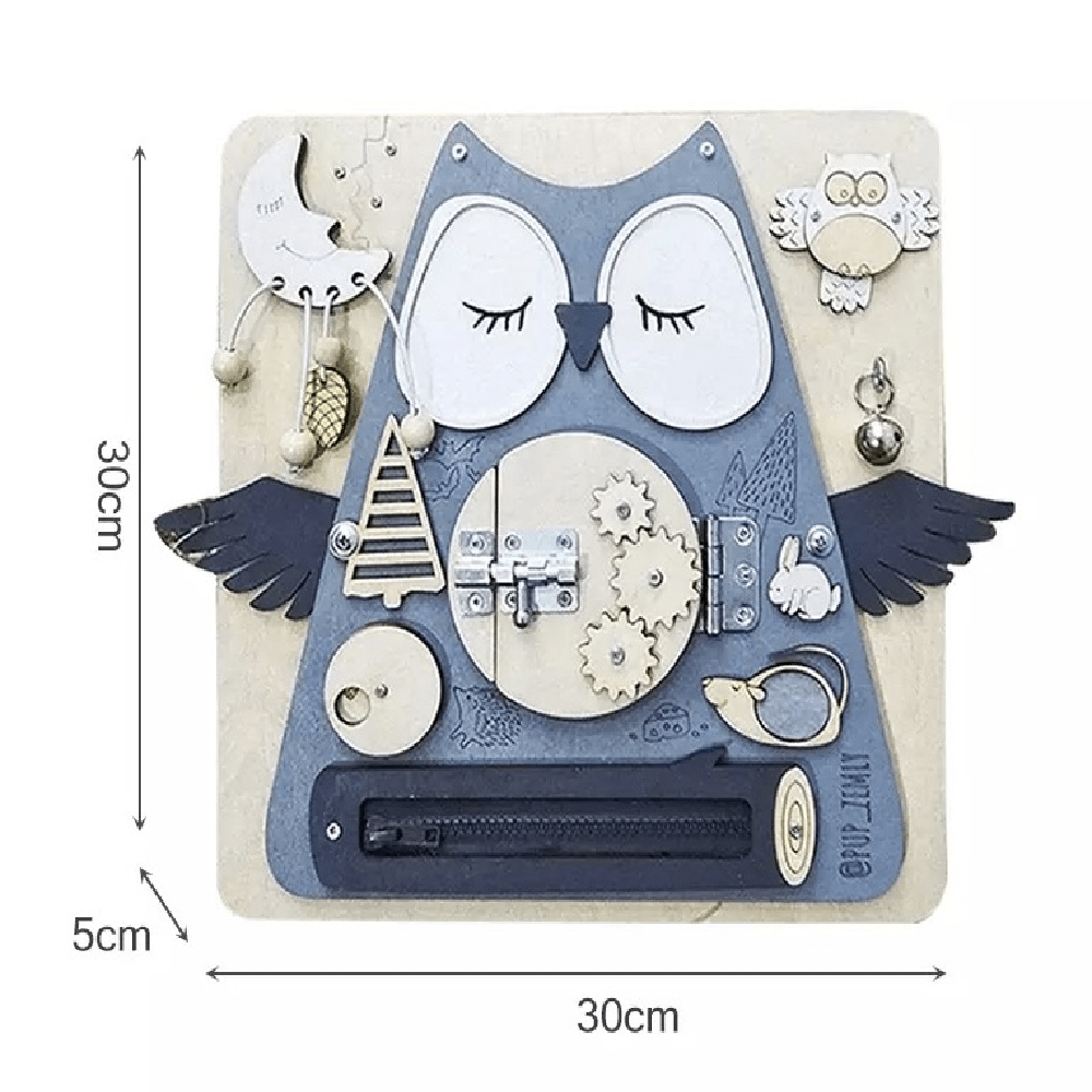 Pikkaboo Toys Woody Buddy - Mrs. Owl busy board - Blue