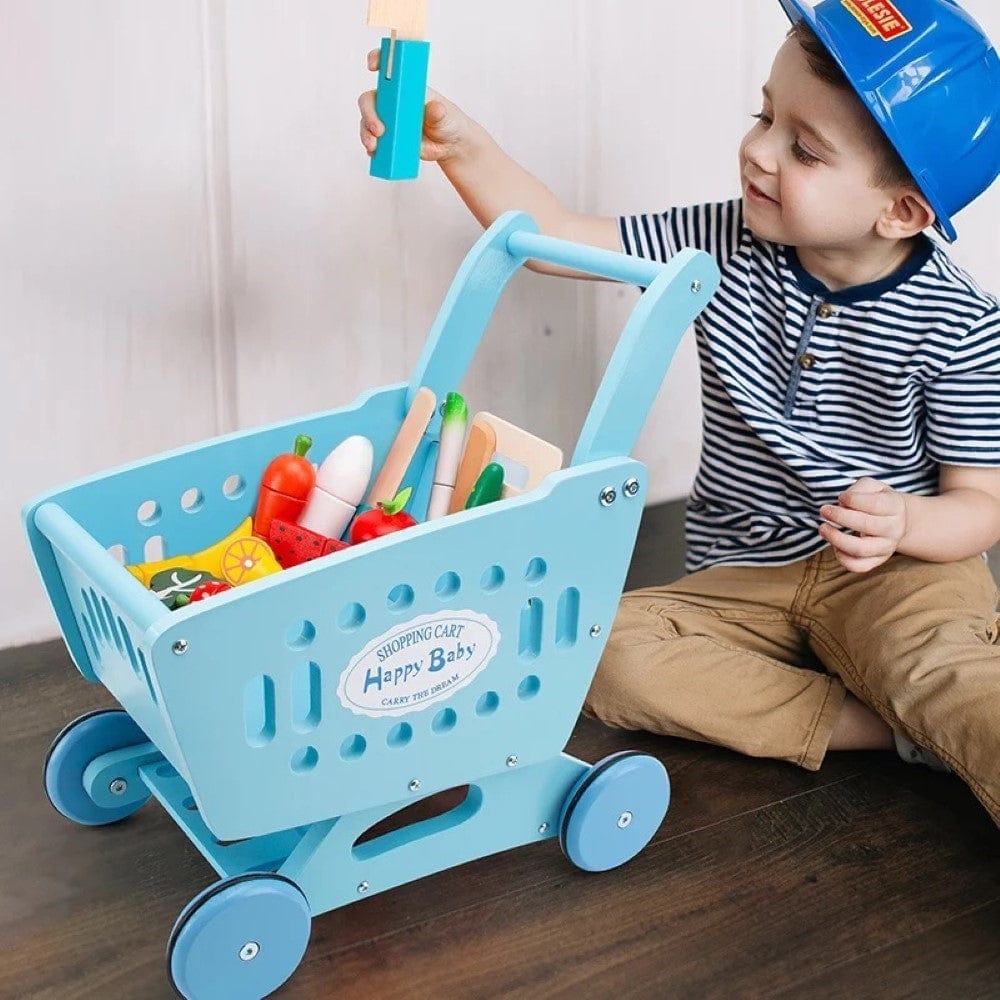 Pikkaboo Toys Woody Buddy - Supermarket Trolley - Blue