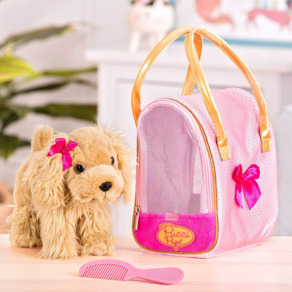 Pucci Pups Toys Pucci Pups Gold & Pink Heart Print Glam Bag W/Cocker Spaniel