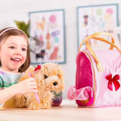 Pucci Pups Toys Pucci Pups Gold & Pink Heart Print Glam Bag W/Cocker Spaniel