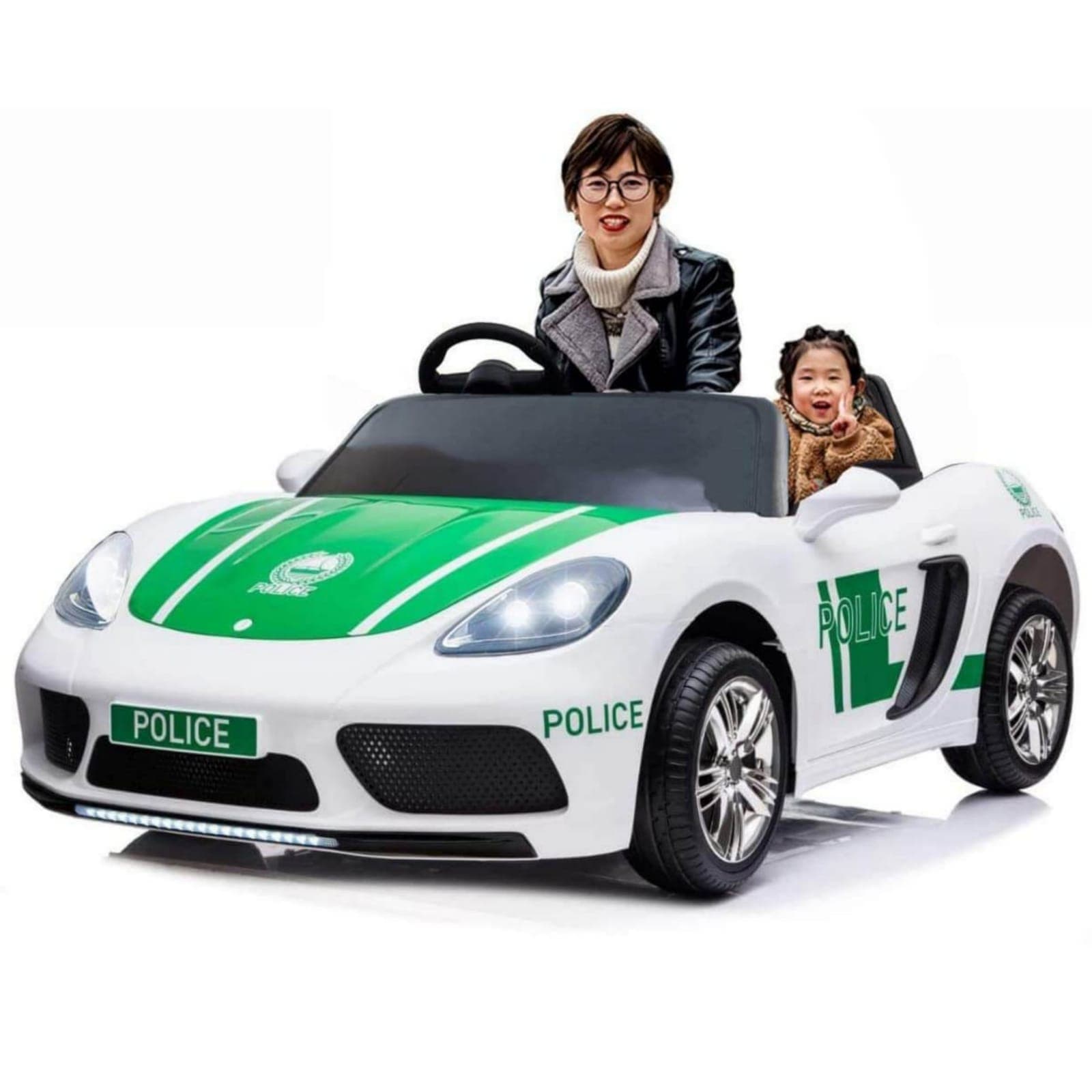 Racewinner Toys Kids Ride On-Licensed Police Car 2 Seater XXL Size Battery Powered 12V