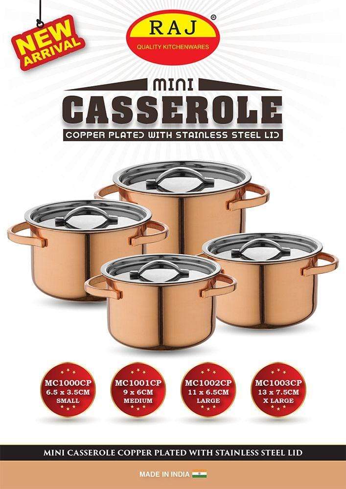 Raj Home & Kitchen On - Mini Casserole - Large - Copper Plated With s/s Lid (11 cm X 6.5 cm) - (MC1002CP)