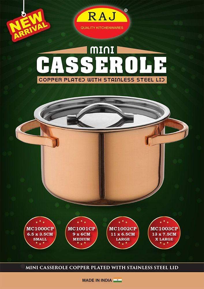 Raj Home & Kitchen On - Mini Casserole - X-Large - Copper Plated With s/s Lid (13 cm X 7.5 cm) - (MC1003CP)