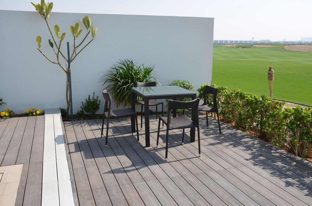 Rattan Outdoor Rattan Armless 4 Chairs & Table Set