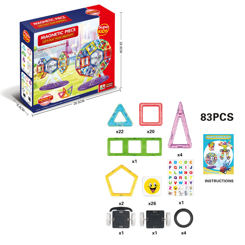 SUPER KIDS Arts & Crafts SUPER KIDS Fluorescent Magnetic Chip Building Block Set 83Pcs