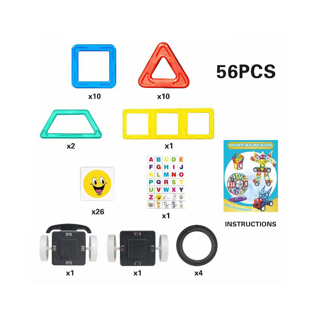 Magnetic Blocks, 56 Pieces 1.34 inch Large Magnetic Building Blocks, 3D Mag Mini-Mags 56 Piece Magnetic Tiles Set - Edumatic