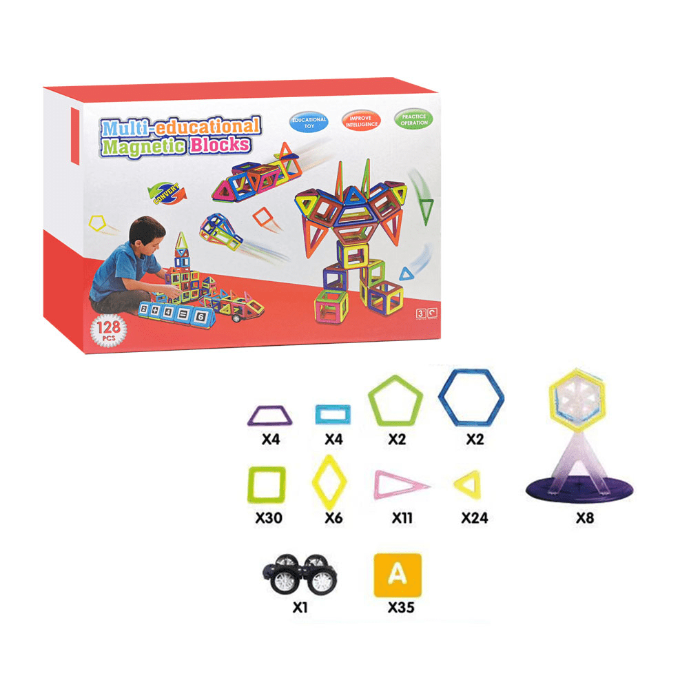 SUPER KIDS Arts & Crafts SUPER KIDS Solid Color Magnetic Chip Building Block Set 128Pcs