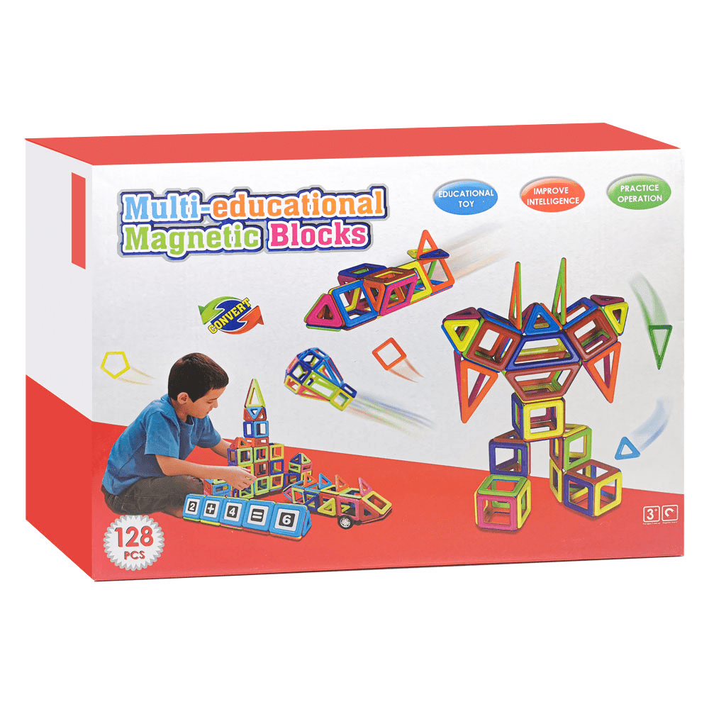 SUPER KIDS Arts & Crafts SUPER KIDS Solid Color Magnetic Chip Building Block Set 128Pcs
