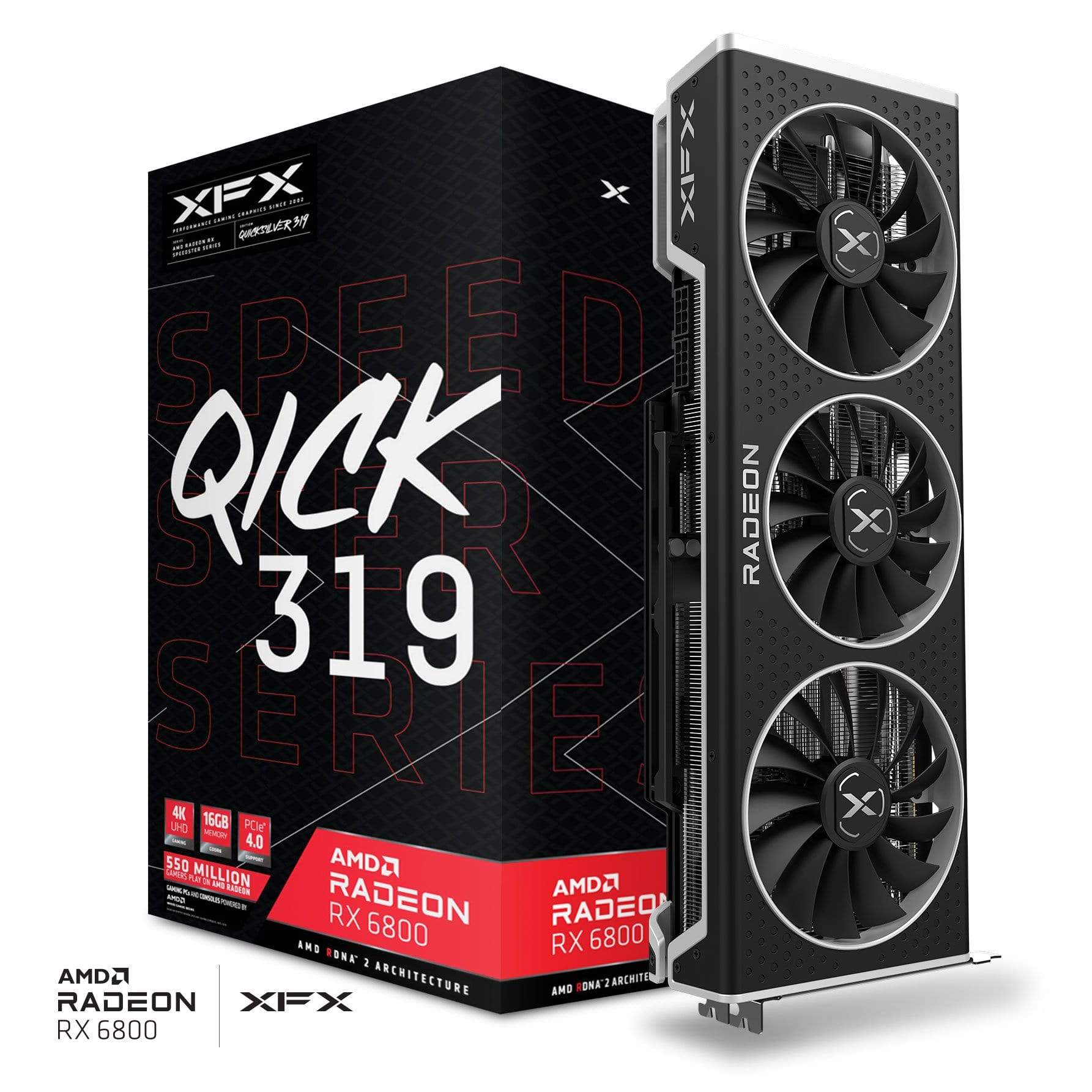 XFX Gaming XFX Speedster QICK 319 AMD Radeon™ RX 6800 BLACK Gaming Graphics Card with 16GB GDDR6, AMD RDNA™ 2